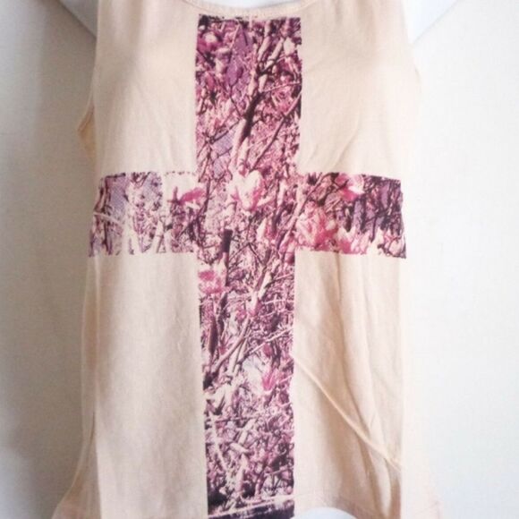 T Squad Cream & Purple Cross Print Cotton Graphic Tank Top in Coffee Size S - Picture 3 of 5